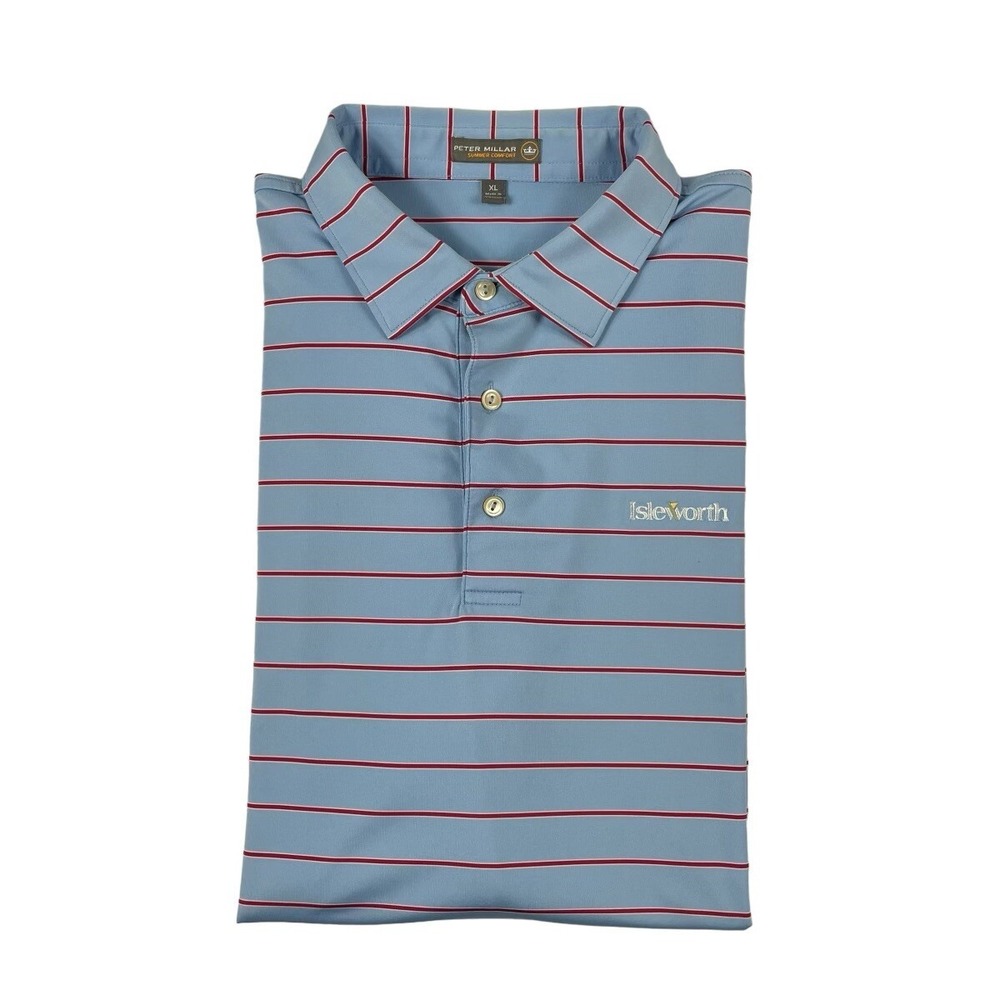 Peter Millar Isleworth Summer Comfort Blue Red Striped Golf Polo Mens XL